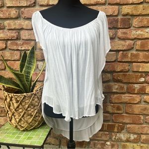FREE PEOPLE WHITE FLOWY HIPPY BOHEMIAN HIGH LOW TUNIC TOP SHEER BACK